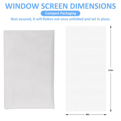 40"x118" Window Screen Mesh, Fiberglass Window Screen, Screen Door Mesh, Windows Screens and Screen Door Replacement, Patio Screen Mesh- White