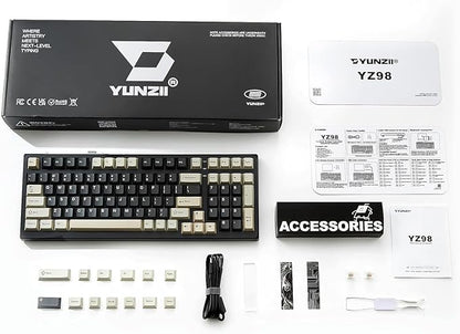 YUNZII YZ98 Gasket Mechanical Keyboard,99 Key Hot Swappable BT5.0/2.4G/USB-C Wireless NKRO 98% 1800 Layout with RGB LED Backlit for Linux/Win/Mac(Milk Switch, Black)