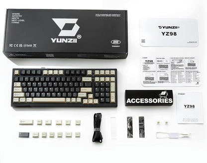 YUNZII YZ98 Gasket Mechanical Keyboard,99 Key Hot Swappable BT5.0/2.4G/USB-C Wireless NKRO 98% 1800 Layout with RGB LED Backlit for Linux/Win/Mac(Black, Cocoa Cream V2 Switch)