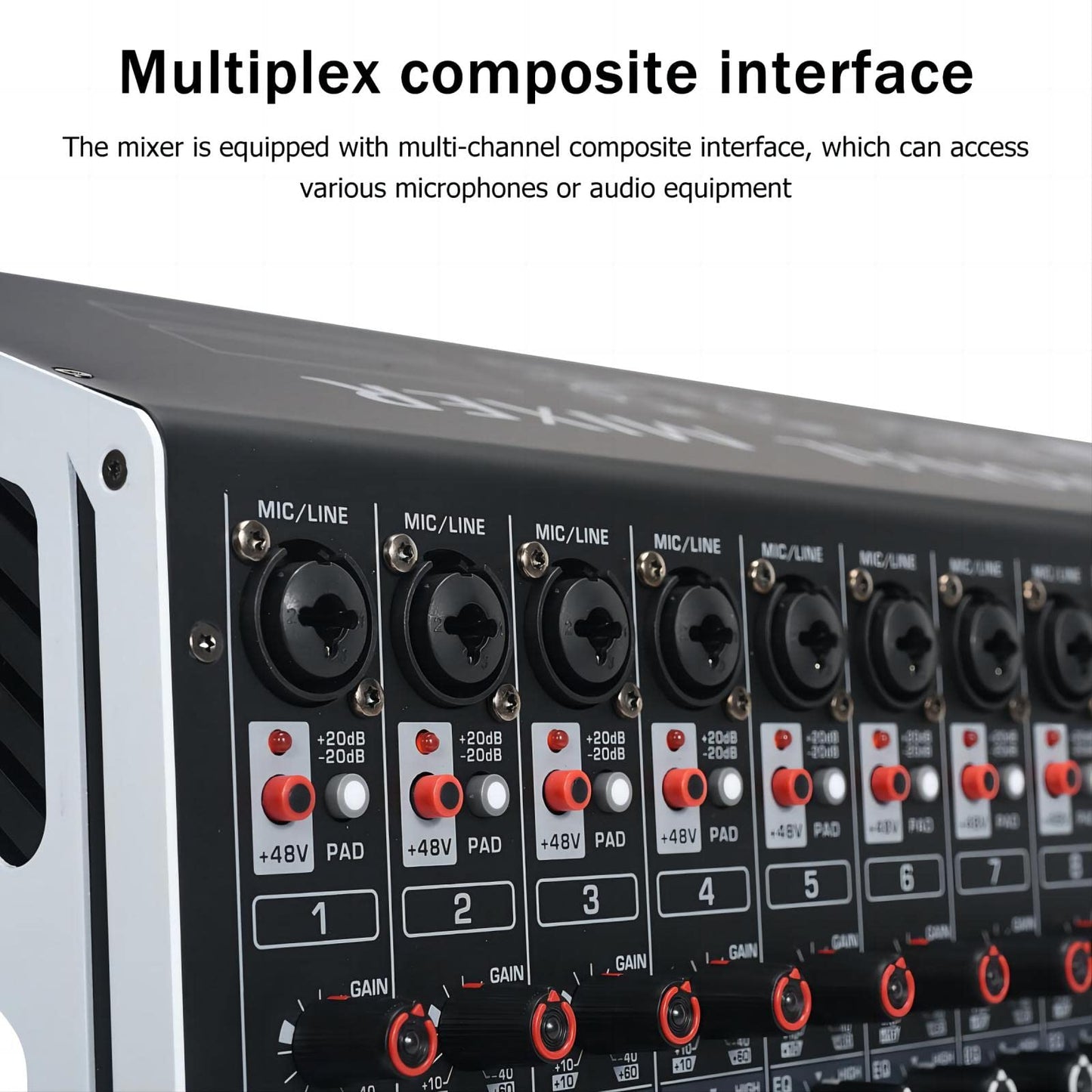 W IN-MIX DX16 Professional 16-Channel DJ Mixer with 99 DSP Effects, 7-Band EQ, 48V Phantom Power, Bluetooth & USB Recording for Live Performance, Studio, Podcast & Streaming