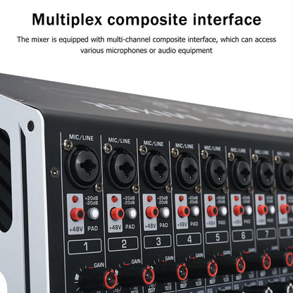 W IN-MIX DX16 Professional 16-Channel DJ Mixer with 99 DSP Effects, 7-Band EQ, 48V Phantom Power, Bluetooth & USB Recording for Live Performance, Studio, Podcast & Streaming