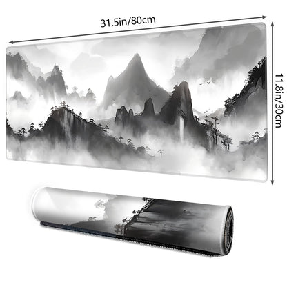 Galdas Mouse Pad for Gaming,XXL XL Large Mouse Mat Long Extended Mousepad Desk Mat Non-Slip Rubber Mice Pads Stitched Edges Thin,Black Ink Background (31.5 x 11.8 x 0.12 Inches)