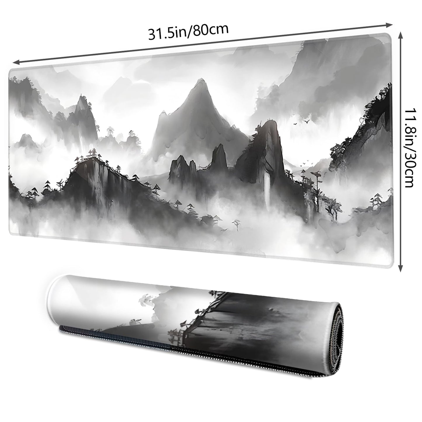 Galdas Mouse Pad for Gaming,XXL XL Large Mouse Mat Long Extended Mousepad Desk Mat Non-Slip Rubber Mice Pads Stitched Edges Thin,Black Ink Background (31.5 x 11.8 x 0.12 Inches)
