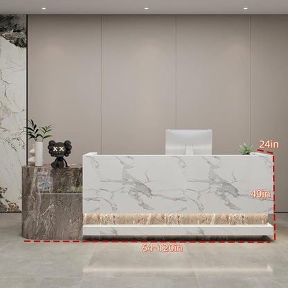 Front Desk Reception Counter - Lockable Storage & Keyboard Tray | Reception Desk with Counter, Customizable Large Counter Table (Grey+White, 96'')