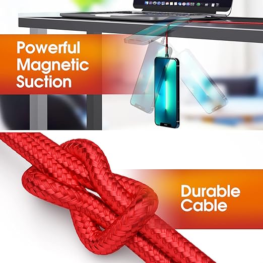 Magnetic Charging Cable, 540 Rotating Phone Charger [6-Pack, 3ft/3ft/3ft/6ft/6ft/10ft] 3 in 1 USB Cable Nylon Braided for iProduct/Micro USB/Type C Device-Red