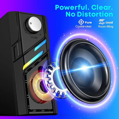 LENRUE Computer Speakers for Desktop PC with Easy Knob, Clear Powerful Sound, Touch Lights, Plug and Play for Computer Desktop PC, Monitors, Laptop (USB & AUX)