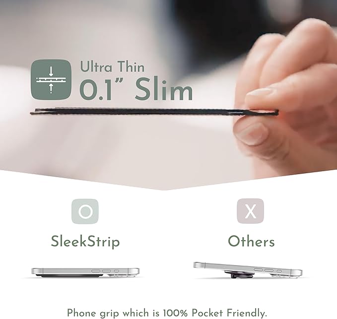 Phone Grip, Ultra Thin Cell Phone Grips Finger Holder Kickstand for Back of Phone, Loopy Case Swappable for Smartphones Wireless Chargers Car Mounts - SleekGrip Essential
