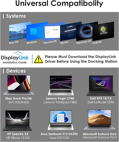 WAVLINK USB 3.0 and USB-C Universal Laptop Docking Station with 65W, Dual Monitor Docking Station for Windows or Mac, 4K HDMI (2 HDMI,2 Display Ports,3 USB-A, 2 USB-C, Ethernet, Audio&Mic)