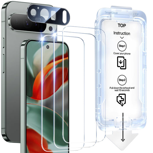 SMARTDEVIL [3+1 Pack] Tempered Glass for Google Pixel 9 Pro Screen Protector With Camera Lens Protector , FingerPrint Reader Compatible, Clear 9H Tempered Glass Film, Fast & Easy Installation, Bubble-Free