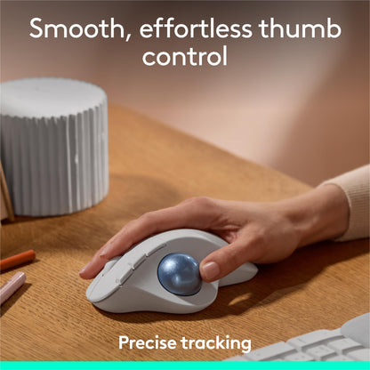 Logitech Ergo M575S Wireless Bluetooth Trackball Mouse- Off-White Blue Ball