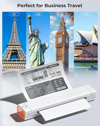 Phomemo Inkless Portable Printer for Travel - Wireless Thermal Printer Compatible with Phone & Laptop, Bluetooth Printers Supports 8.5" X 11" Letter Thermal Paper, Come with Carry Case