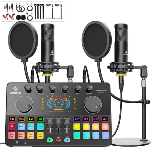 M100 2‑Person Podcast Equipment Bundle,48V XLR Dual Condenser Mics