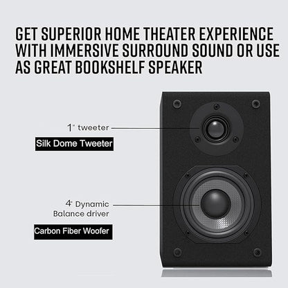LONPOO Passive Bookshelf Speakers, 75W x 2 Classic Wooden Near Field Monitors with 4-Inch Carbon Fiber Woofer &1-Inch Silk Domed Tweeter 2-Way Loudspeakers,Amplifier Required (Not Inlcuded)