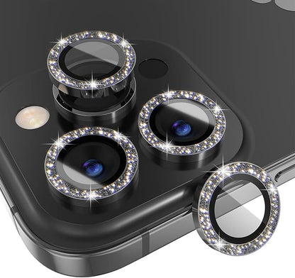 Choiche [3+1 for iPhone 14 Pro/iPhone 14 Pro Max Camera Lens Protector Bling, 9H Tempered Glass Camera Cover Screen Protector Metal Ring Decoration Accessories (Glitter-Black)
