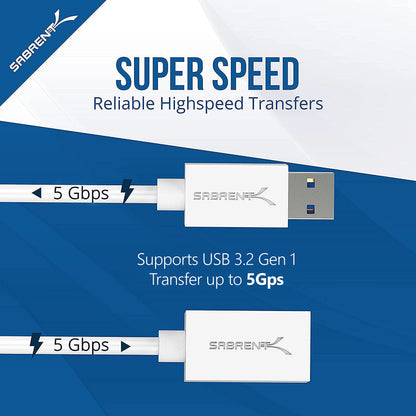 SABRENT USB 3.0 Extension Cable, A-Male to A-Female, 6ft, White (CB-306W)