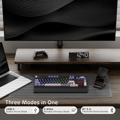 RK ROYAL KLUDGE RK96 RGB Limited Ed, 90% 96 Keys Wireless 3-Mode BT5.0/2.4G/USB-C Hot Swappable Mechanical Keyboard w/Wrist Rest, Volume Control, Software, Massive Battery, RK Pale Green Switch