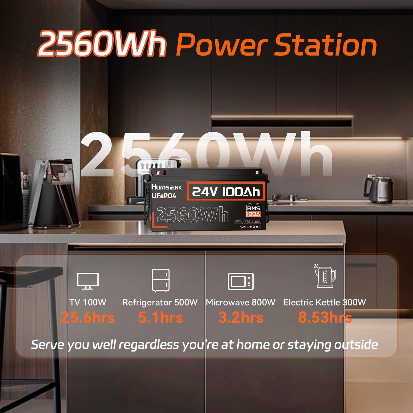 HumsiENK 24V 100Ah LiFePO4 Lithium Battery, Built-in 100A BMS with Low-Temp, 15000+ Deep Cycles 10 Years Lifespan, 2560Wh Lithium Iron Phosphate Battery, for RV, Trolling Motors, Off-Grid, Marine