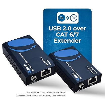 OREI USB 2.0 Over Ethernet Cat5e/6 Extender LAN Upto 330 Feet - Extends 2 Ports USB-A Signal Over LAN Ethernet - Power Over Cable for Long Distance Extension Supports All Operating System