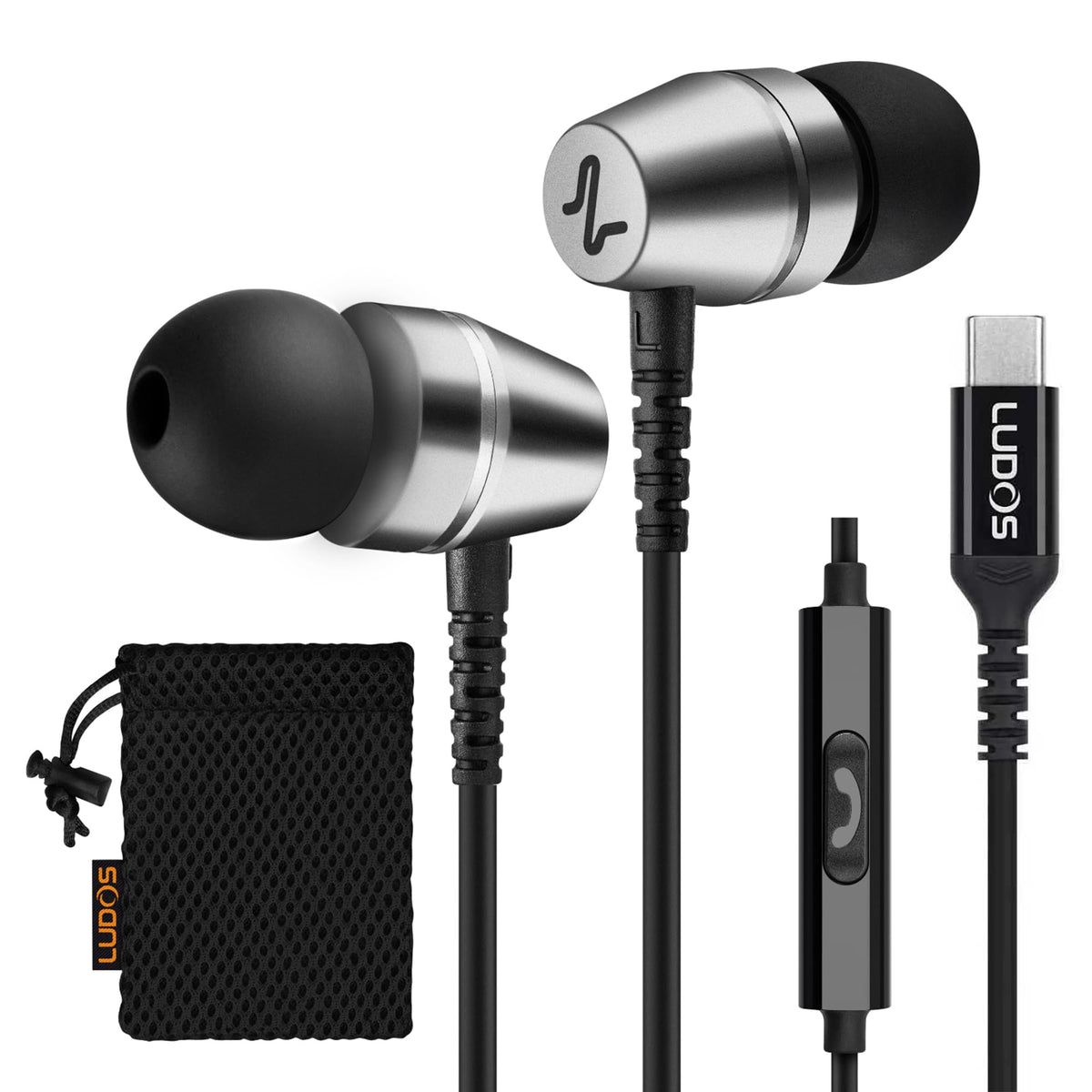 LUDOS OMNITONE Wired Earbuds in-Ear Headphones, 5 Year Warranty, Earphones with Microphone, 3.5 mm Jack Corded Ear Buds, Videoconference for iPhone, Samsung, Laptop, Kids, School Students - Red