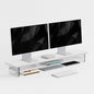 Dual‑Tier Monitor Stand for Modern Desk Setup – Minimalist Wooden and Metal Riser Shelf with Transparent Acrylic Feet for Dual Monitors, Laptops, Home Office Aesthetic，White