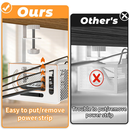 Under Desk Cable Management Tray, No Drill Steel Desk Cable Organizers, Wire Management Tray Cable Management Rack (24.4" Length-White)