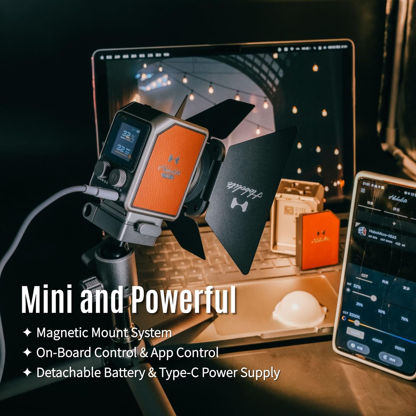 Harlowe Micro Portable Led Light for Photo and Video Recording 8W Bi-Color 2700K-6500K CRI/TLCI 96+ Soft Fill Lighting Kit for Studio and Travel Creators Micro Creator Kit