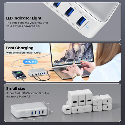 USB C Charger 200W USB C Charger Block,Upgraded GaN III 8-Port Fast Charging Station Hub,PD 65W Laptop Charging Adapter Compatible with MacBook Pro/Air,DELL,Steam Deck,iPhone 16/15/14,Galaxy S23/22