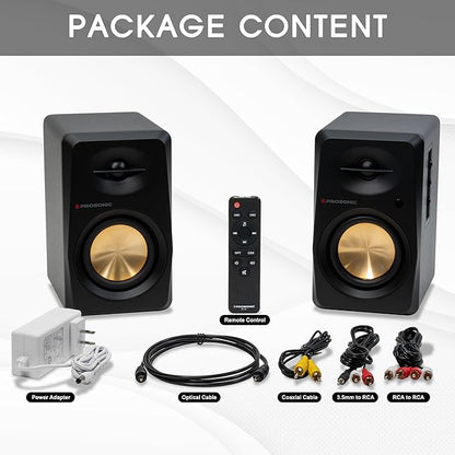 Prosonic BT30(2023 Version) Active Powered Bluetooth Bookshelf Speakers, Studio Monitor, Home Theater, Turntable with Optical Input, Coaxial Input, 2X RCA Aux Line Input, 80 Watts, (Black)