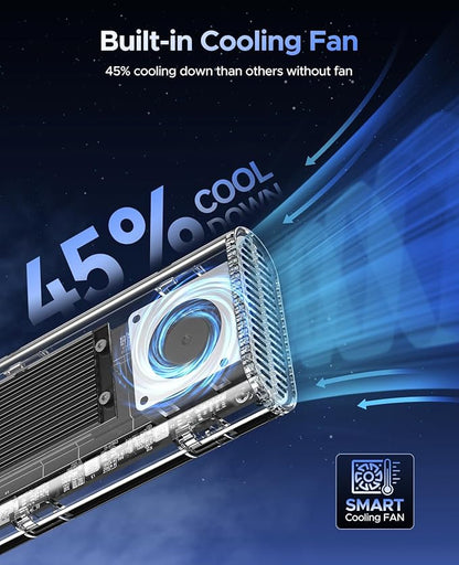 ORICO 40Gbps M.2 NVMe SSD Enclosure with Built-in Cooling Fan, Tool-Free External Hard Drive Enclosure, Support 2230 2242 2260 2280(M Key), Compatible with Thunderbolt 3/4 USB4/3.2/3.1/3.0/2.0-TCM2U4