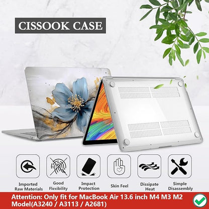 CISSOOK for MacBook Air 13.6 inch Case 2025 2024 2023 2022 Release Model A3240 A3113 A2681, Laptop Hard Shell Cases with Keyboard Cover Type C Adapter for MacBook Air 13 M2 M3 M4, Retro Golden Floral