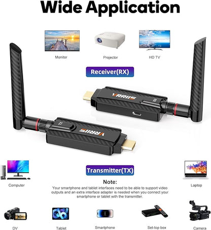 Wireless HDMI Transmitter and Receiver,Plug and Play,1080P Wireless HDMI Extender Kit Support 2.4GHz and 5GHz for Streaming Video from Laptop,Pc,TV Box to Monitor,TV,Projector
