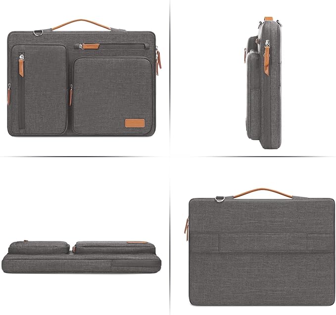 MOSISO 360 Protective Laptop Shoulder Bag,15-15.6 inch Computer Bags Compatible with MacBook Pro 16 inch, HP, Dell, Lenovo, Asus Notebook,Side Open Messenger Bag with 4 Zipper Pockets, Taupe Gray