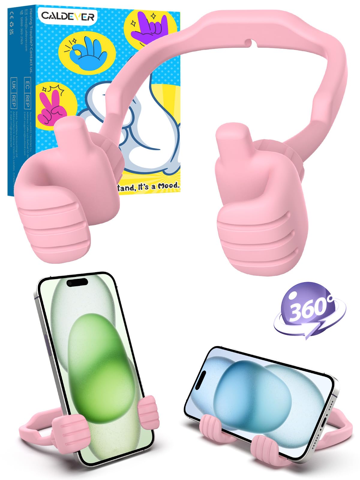 CALDEVER Stocking Stuffers for Teens Boys Girls Cell Phone Stand: Upgrade Adjustable Thumbs Up Lazy Phone Holder for Desk Fun Birthday Gifts for Grandma Adults Husband from Wife (Grey, 1)