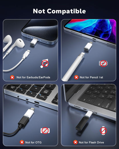 MoKo 2 Pack Lightning to USB C Adapter for iPhone Air 17 16 16e 15 Pro Max Plus, iPad, Galaxy - NOT for Earphones/Microphone/Flash Drive/iPencil, USB-C to Lightning Adapter ONLY for Charging/Data Sync