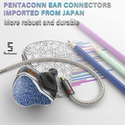 BASN Bmaster5 in Ear Monitors, 1DLC Diaphragm+4BA 5 Drivers IEM Earphones with Silver-Plated OFC Cable, Noise Isolation Wired Earbuds for Musicians (Baltic Blue)