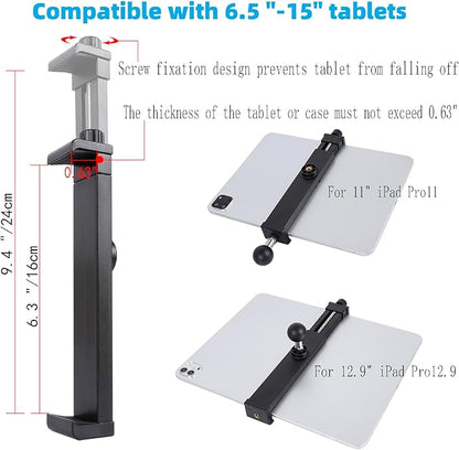 FPN Dual Suction Cup Tablet Mount for Truck/Car, 13.4 Inch Aluminum Arm, 360° Adjustable 2-Stage Tablet Stand Holder, Compatible with iPad Pro/Air/Mini, Galaxy Tab and All 6.5-12.9" Tablets