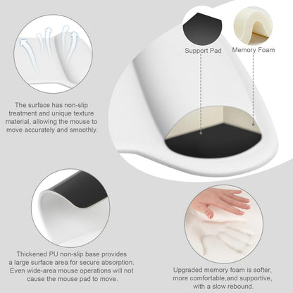 MOSISO Wrist Rest Support for Mouse Pad & Keyboard Set, Ergonomic Mousepad Non-Slip Base Home/Office Pain Relief & Easy Typing Cushion with Neoprene Cloth & Raised Memory Foam, White