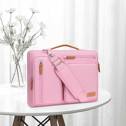 MOSISO 360 Protective Laptop Shoulder Bag,15-15.6 inch Computer Bags Compatible with MacBook Pro 16 inch, HP, Dell, Lenovo, Asus Notebook,Side Open Messenger Bag with 4 Zipper Pockets, Pink