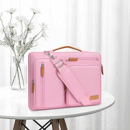 MOSISO 360 Protective Laptop Shoulder Bag,13-13.3 inch Computer Bag Compatible with MacBook, HP, Dell, Lenovo, Asus Notebook,Side Open Messenger Bag with 4 Zipper Pockets&Handle, Pink