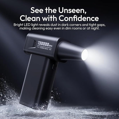 ULANZI AD02 Storm Electric Air Duster V2, 13W High-Speed Compressed Air Duster, 12.5W Fast Charge, Variable Speed, with 200-Mesh Filter & LED Light, Portable Mini Dust Blower for Camer Cleaning