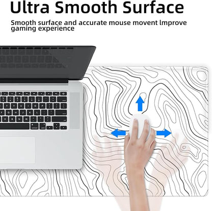 Gaming Mouse Mat Forest Background Pattern XXL XL Large Mouse Mat Long Extended Mouse Pad Desk Mat Non-Slip Rubber Mice Pads Stitched Edges Thin Pad (Topographic Map White)