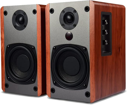 SINGING WOOD BT25 (2024 Version) Bluetooth Active Bookshelf Speakers for with Optical Aux inputs Subwoofer Line Out for PC, TVs, Turntable, Wooden Enclosure,80W - Cherry Wood
