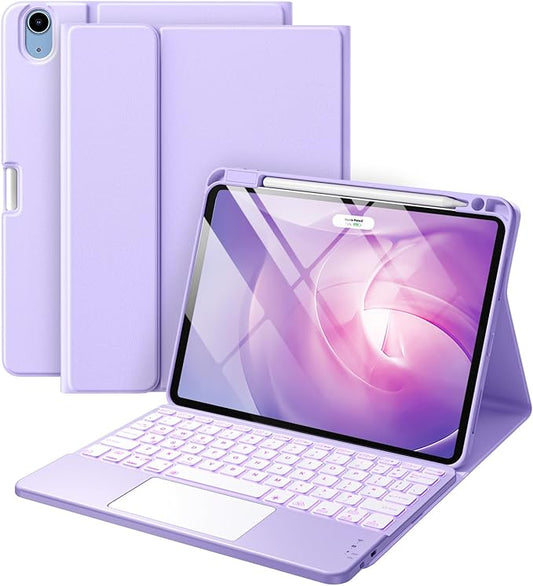 Harvopu Compatible with iPad Air 11 Inch & Air 5th/Air 4th Generation Case with Keyboard - Multi-Touch Trackpad, 7-Color Backlit, Detachable Folio Keyboard Cover for Air 11-inch M4/M3/M2, Light Purple