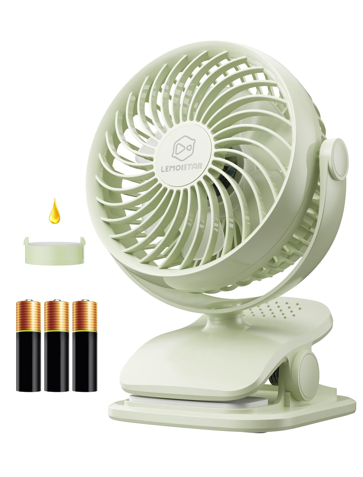Shinebella AA Battery Powered Clip on Fan with 4-Speed, 5’’ Small Desk Fan with Aroma Function, USB Powered, 360°Rotation, Ultra Quiet, for Golf Cart, Stroller, Bedroom,Car(Batteries Not Included)