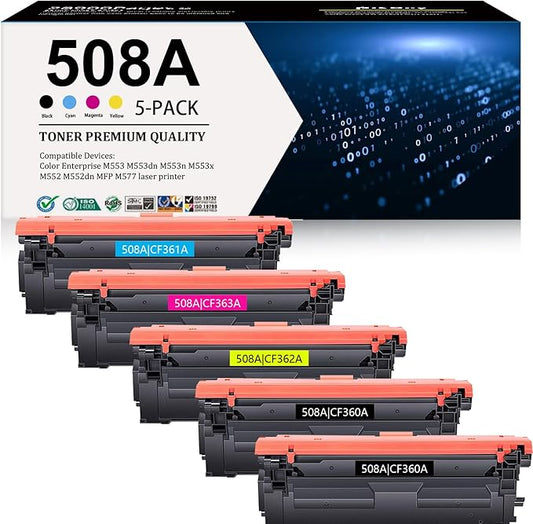 PikBey 508A Toner Cartridge Combo Pack (5-Pack, 2Black/1Cyan/1Magenta/1Yellow) Compatible 508A 508 Toner Cartridges CF360A CF361A CF362A CF363A Replacement for M553 M552 553 MFP M577 Series Printer