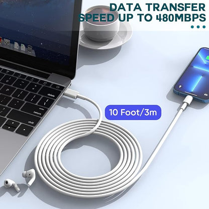 10FT iPhone Fast Charger,2Pack[Apple MFi Certified]iPhone Fast Charging USB C Blocks Wall Charger PD Adapter with Long 10 Foot USB C to Lightning Cable for i Phone14/13/12/11Pro Max/XS/SE/AirPods,iPad