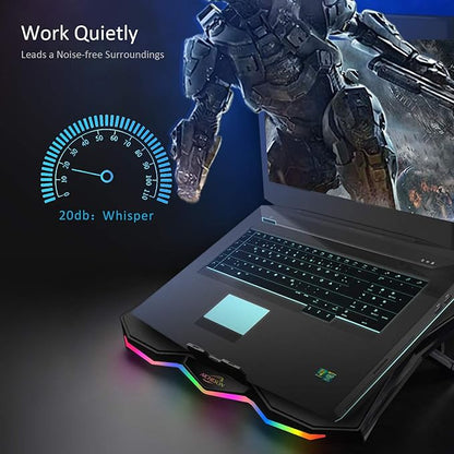 AICHESON Laptop Cooling Pad, Chill Pad for 15.6-17.3 Inch Notebook with 7 Height Slots, 2 USB Ports, Rainbow Lights, Perfect for Reducing Temperature of Laptop, AA3