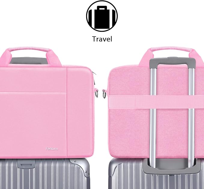 Ferkurn Laptop Bag Case for Women Men Computer Bag Compatible with HP Envy Pavilion Omen/LG Gram/MSI/Dell Inspiron XPS/Lenovo/Acer, Shoulder Strap Carrying Messenger Briefcase, Pink, 17 17.3 Inch