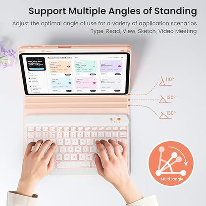 OYEEICE for iPad pro 12.9 case with Keyboard (6th, 5th Generation) & iPad Air 13 inch M2 - Wireless Detachable BT Backlit Magnetic Keyboard, Built-in Pencil Holder, Smart Cover (Pink)