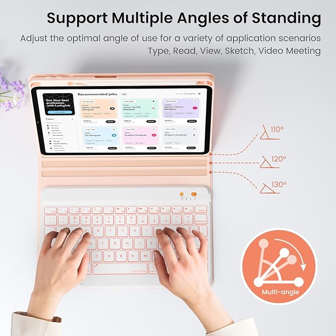 Keyboard and Case for iPad 7th/8th/9th Generation 10.2-inch 2018/2020/2021, iPad Air 3 2019, 2017 iPad Pro 10.5-inch Case with Pencil Holder, Detachable Wireless BT Keyboard, Tablet Smart Cover(Pink)